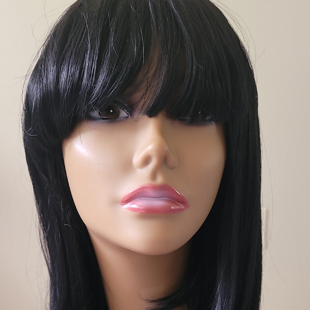 Jet Black Sleek Wig with Full Bangs